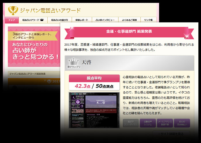 ジャパン電話占いアワード（2017年度）金運・仕事運部門「準グランプリ」